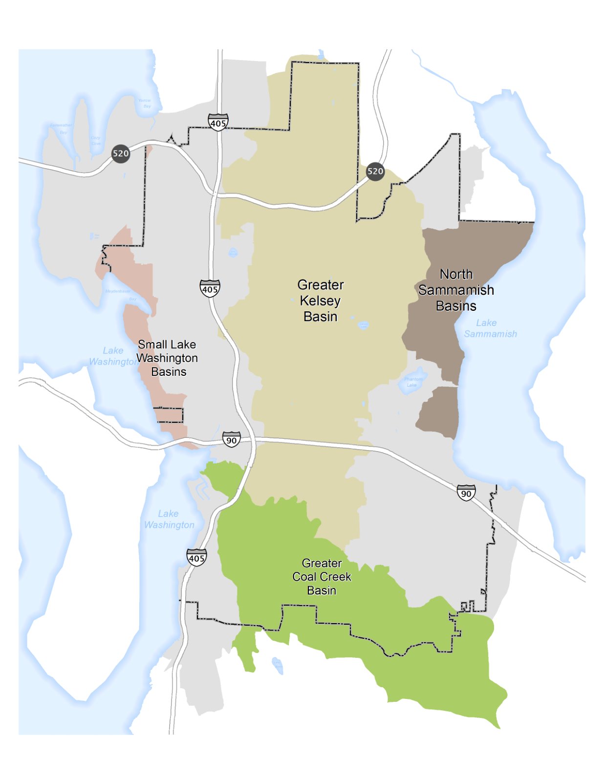 City of Bellevue Greater Combined Storm Drainage Basins Map