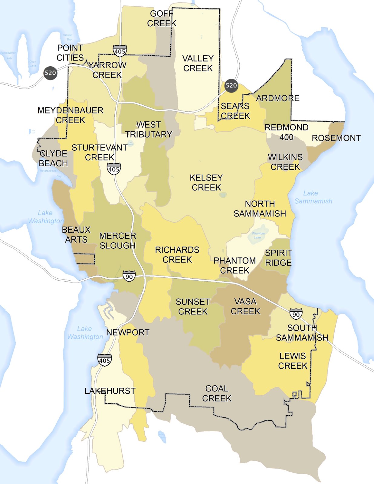 City of Bellevue Storm Drainage Basins Map