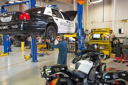 image of police car in the fleet shop