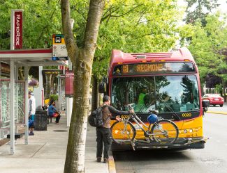 image of RapidRide bus and bike rack