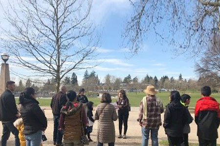 A group of people in the Downtown park