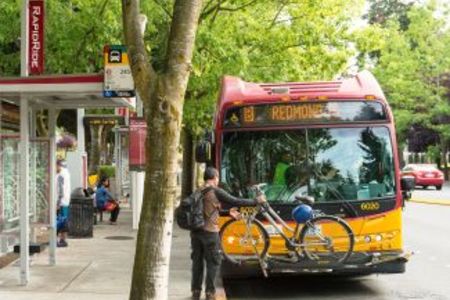 image of RapidRide bus and bike rack