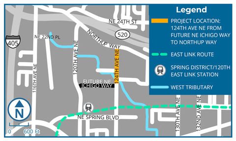 Map of 124th Avenue Northeast from future Northeast Ichigo Way to Northup Way project