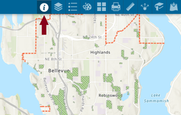 Image of map viewer with arrow showing Info icon