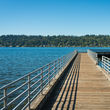 lake and pier on a sunny summer day